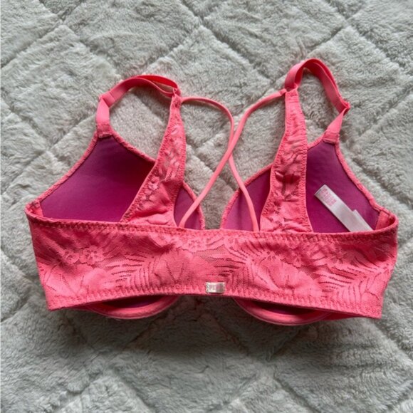Victoria's Secret PINK | Coral Lace Push-Up Bra | Size 32DD - Picture 10 of 15